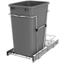 Rev-A-Shelf Classic 11-1/2"W Steel Frame 35 Qt / 8.75 Gallon Pull Out Slide Out Trash Can System with Rear Basket Storage Silver