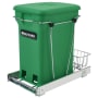 Rev-A-Shelf Classic 10-3/4"W Steel Pull Out Odor Reducing 6 Gallon Kitchen Compost Container with Rear Basket Storage Green