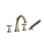 Riobel Edge Deck Mounted Roman Tub Filler with Built-In Diverter - Includes Hand Shower Brushed Nickel