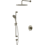 Riobel Nibi Pressure Balanced and Thermostatic Shower System with Shower Head, Hand Shower, Slide Bar, Shower Arm, Hose, and Valve Trim Brushed Nickel