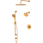 Riobel Nibi Pressure Balanced and Thermostatic Shower System with Shower Head, Hand Shower, Slide Bar, Shower Arm, Hose, and Valve Trim Brushed Gold