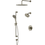Riobel Nibi Pressure Balanced and Thermostatic Shower System with Shower Head, Hand Shower, Slide Bar, Shower Arm, Hose, and Valve Trim Brushed Nickel