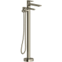 Riobel Fresk Floor Mounted Thermostatic Tub Filler with Built-In Diverter - Includes Hand Shower Brushed Nickel