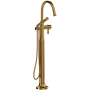 Riobel Momenti Floor Mounted Thermostatic Tub Filler with Built-In Diverter - Includes Hand Shower Brushed Gold