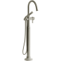 Riobel Momenti Floor Mounted Thermostatic Tub Filler with Built-In Diverter - Includes Hand Shower Brushed Nickel