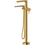Riobel Nibi Floor Mounted Thermostatic Tub Filler with Built-In Diverter - Includes Hand Shower Brushed Gold