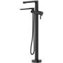 Riobel Nibi Floor Mounted Thermostatic Tub Filler with Built-In Diverter - Includes Hand Shower Black