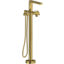 Riobel Ode Floor Mounted Thermostatic Tub Filler with Built-In Diverter - Includes Hand Shower Brushed Gold