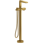 Riobel Parabola Floor Mounted Thermostatic Tub Filler with Built-In Diverter - Includes Hand Shower Brushed Gold