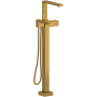 Riobel Reflet Floor Mounted Thermostatic Tub Filler with Built-In Diverter - Includes Hand Shower Brushed Gold