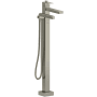 Riobel Kubik Floor Mounted Thermostatic Tub Filler with Built-In Diverter - Includes Hand Shower Brushed Nickel