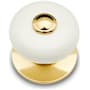RK International Porcelain 1-1/4" Round Classic Flat Mushroom Cabinet Knob with Beaded Tip and Backplate Polished Brass / White