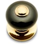 RK International Porcelain 1" Round Classic Flat Mushroom Button Top Cabinet Knob with Backplate Polished Brass / Black