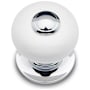 RK International Porcelain 1" Round Classic Flat Mushroom Button Top Cabinet Knob with Backplate Chrome / White