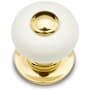RK International Porcelain 1" Round Classic Flat Mushroom Button Top Cabinet Knob with Backplate Polished Brass / White