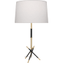 Robert Abbey Thatcher 29" Tall Buffet Table Lamp with Oyster Linen Shade Modern Brass / Matte Black Accents