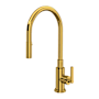 Rohl Lombardia 1.8 GPM Single Hole Pull Down Kitchen Faucet Unlacquered Brass (Living Finish)