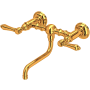 Rohl Acqui 1.2 GPM Wall Mounted Widespread Bridge Bathroom Faucet with Metal Lever Handles Italian Brass