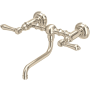 Rohl Acqui 1.2 GPM Wall Mounted Widespread Bridge Bathroom Faucet with Metal Lever Handles Satin Nickel