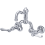 Rohl Acqui 1.2 GPM Wall Mounted Widespread Bridge Bathroom Faucet with Pop-Up Drain Assembly and Porcelain Lever Handles Polished Chrome