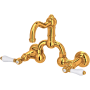 Rohl Acqui 1.2 GPM Wall Mounted Widespread Bridge Bathroom Faucet with Pop-Up Drain Assembly and Porcelain Lever Handles Italian Brass