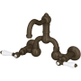 Rohl Acqui 1.2 GPM Wall Mounted Widespread Bridge Bathroom Faucet with Pop-Up Drain Assembly and Porcelain Lever Handles Tuscan Brass