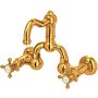 Rohl Acqui 1.2 GPM Wall Mounted Widespread Bridge Bathroom Faucet with Pop-Up Drain Assembly Italian Brass