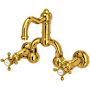 Rohl Acqui 1.2 GPM Wall Mounted Widespread Bridge Bathroom Faucet with Pop-Up Drain Assembly Unlacquered Brass (Living Finish)
