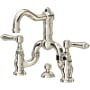 Rohl Acqui 1.2 GPM Widespread Bridge Bathroom Faucet with Pop-Up Drain Assembly Polished Nickel