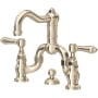 Rohl Acqui 1.2 GPM Widespread Bridge Bathroom Faucet with Pop-Up Drain Assembly Satin Nickel
