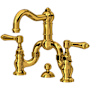 Rohl Acqui 1.2 GPM Widespread Bridge Bathroom Faucet with Pop-Up Drain Assembly Unlacquered Brass