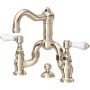 Rohl Acqui 1.2 GPM Widespread Bridge Bathroom Faucet with Pop-Up Drain Assembly Satin Nickel