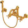 Rohl Acqui 1.5 GPM Wall Mounted Bridge Kitchen Faucet - Includes Side Spray Italian Brass