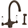 Rohl San Julio 1.5 GPM Single Hole Kitchen Faucet with Porcelain Lever Handles- Includes Side Spray Tuscan Brass (Living Finish)