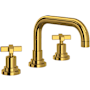 Rohl Lombardia 1.2 GPM Widespread Bathroom Faucet with Pop-Up Drain Assembly Unlacquered Brass (Living Finish)