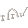 Rohl San Giovanni Deck Mounted Roman Tub Filler with Built-In Diverter - Includes Hand Shower Satin Nickel