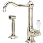 Rohl Acqui® 1.5 GPM Deck Mounted Single Hole Bar Faucet with Single Lever Porcelain Handle - Includes Side Spray Polished Nickel