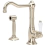 Rohl Acqui® 1.5 GPM Deck Mounted Single Hole Bar Faucet with Single Lever Porcelain Handle - Includes Side Spray Satin Nickel