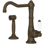 Rohl Acqui® 1.5 GPM Deck Mounted Single Hole Bar Faucet with Single Lever Porcelain Handle - Includes Side Spray Tuscan Brass