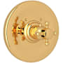 Rohl Acqui Thermostatic Valve Trim Only with Single Cross Handle - Less Rough In Unlacquered Brass (Living Finish)