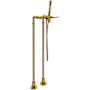 Rohl Lombardia Floor Mounted Tub Filler with Built-In Diverter - Includes Hand Shower Unlacquered Brass