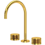 Rohl Amahle 1.2 GPM Widespread Bathroom Faucet with Wheel Handles and Pop-Up Drain Assembly Unlacquered Brass (Living Finish)