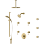 Rohl Amahle Thermostatic Shower System with Shower Head, Hand Shower, Slide Bar, Bodysprays, Shower Arm, Hose, and Valve Trim Antique Gold