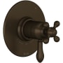 Rohl Arcana Three Independent Function Thermostatic Valve Trim Only with Single Cross / Lever Handle, Integrated Diverter, and Volume Control - Less Rough In Tuscan Brass