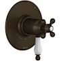 Rohl Arcana Three Independent Function Thermostatic Valve Trim Only with Single Cross / Lever Handle, Integrated Diverter, and Volume Control - Less Rough In Tuscan Brass (Living Finish)