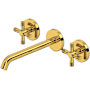 Rohl Amahle 1.2 GPM Wall Mounted Widespread Bathroom Faucet with Cross Handles Unlacquered Brass (Living Finish)