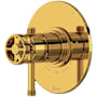 Rohl Campo Three Independent, Two Shared Function Thermostatic Valve Trim Only with Single Lever / Wheel Handle, Integrated Diverter, and Volume Control - Less Rough In Unlacquered Brass