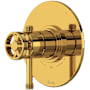 Rohl Campo Three Independent Function Thermostatic Valve Trim Only with Single Lever / Wheel Handle, Integrated Diverter, and Volume Control - Less Rough In Unlacquered Brass (Living Finish)
