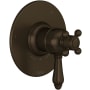 Rohl Acqui Three Independent, Two Shared Function Thermostatic Valve Trim Only with Single Cross / Lever Handle, Integrated Diverter, and Volume Control - Less Rough In Tuscan Brass