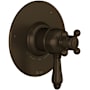 Rohl Three Independent Function Thermostatic Valve Trim Only with Single Cross / Lever Handle, Integrated Diverter, and Volume Control - Less Rough In Tuscan Brass (Living Finish)